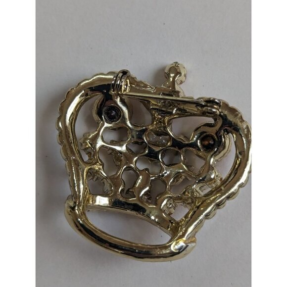 Vintage Brooch Rhinestone Crown 1960's with Multi Color Glass and Faux Pearls - Picture 2 of 5